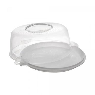 Imagem de Prato para Bolo de Plástico com Tampa e Alça Branco - Lyor 