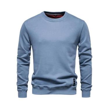 Imagem de Moletom Masculino De Algodão Com Gola Redonda Em Cor Sólida Casual Esp