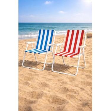 Imagem de Kit com 2 Cadeiras de Praia Dobráveis Reforçadas – Cadeira de Camping Portátil até 120kg (2 CADEIRAS)