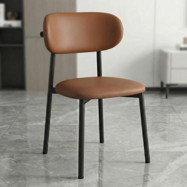 Imagem de Cadeiras de jantar modernas, cadeira estofada para sala de jantar com encosto curvo, couro Napa macio e almofada de esponja de alta densidade, cadeiras de jantar de cozinha sem braços, assento marrom