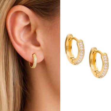 Imagem de Brinco Argola Cravejado banhado a ouro 18k clicker 2 fileiras com mini
