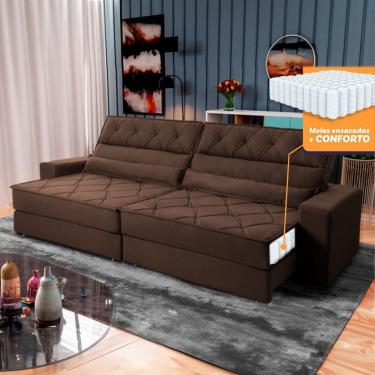 Imagem de Sofá Retrátil Reclinável 3,00m Albany Suede Velut Marrom Molas Ensacadas - King House