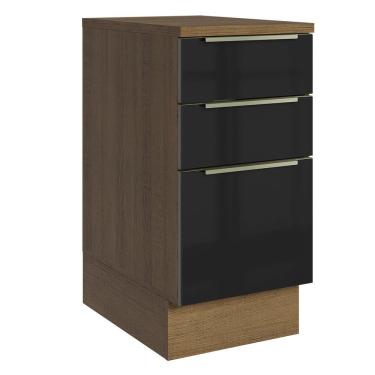 Imagem de Balcão De Cozinha 40 Cm 3 Gavetas Rustic/preto Lux Madesa Rustic/preto