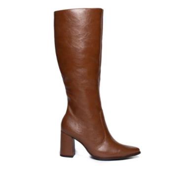 Imagem de Bota Feminina Ramarim Napa Burnished Zíper Marrom Claro, Marrom claro,
