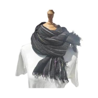 Imagem de Cachecol de Lã Masculino para Inverno - Listrado, Quente e Macio, Cinz