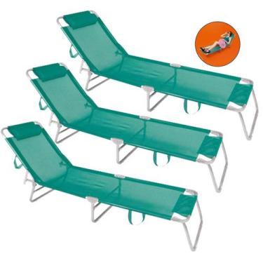 Imagem de Kit 3 Cadeira Espreguiçadeira 4 Posições Alumínio Para Jardim Praia Pi