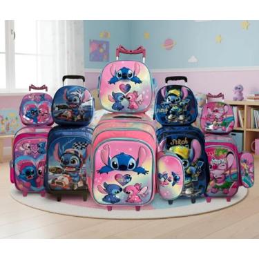 Imagem de Mochila Lilo Stitch Angel Kit 3 Pecas Escolar Rodinhas Infantil 3d Men