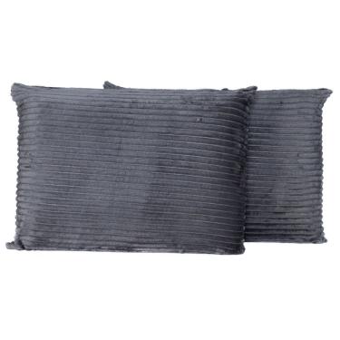 Imagem de Par De Fronhas Em Manta Canelada 70cm X 50cm - Porta Travesseiro Mantinha Microfibra Para Inverno Cor Cinza
