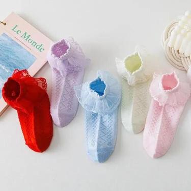 Imagem de Meias de Algodão para Meninas - 5 Pares com Renda Floral - Elásticas e
