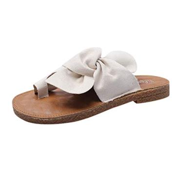 Imagem de Sandálias para mulheres, sandálias de dedo aberto com laço casual verão elegante viagem praia plataforma chinelos sandálias, Z09 - bege, 8