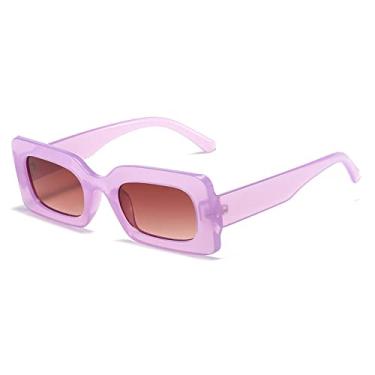 Imagem de Óculos de sol femininos moda vintage moldura retangular roxo rosa óculos quadrados para meninas óculos de sol femininos óculos uv400, chá gradiente roxo, china