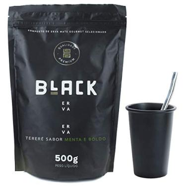 Imagem de KIT COPO DE TERERÉ PRETO + BOMBA DE TERERÉ INOX + BLACK ERVA MATE 500G (Menta e Boldo)