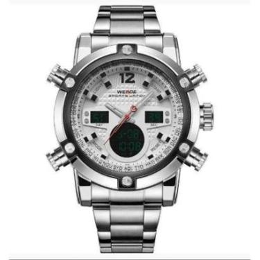 Imagem de Relógio masculino weide prata branco inox digital analógico anadigi 5205 inox-Masculino