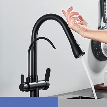 Imagem de Água fria quente Modo guindaste Deck montado misturador torneira sensor de toque filtro torneira da cozinha com água pura retirar torneira misturadora girar, preto, tamanho único