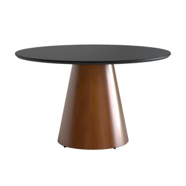 Imagem de Mesa de Jantar Redonda 140cm Liz com Tampo Vidro Preto Base Cone Amadeirado CCS