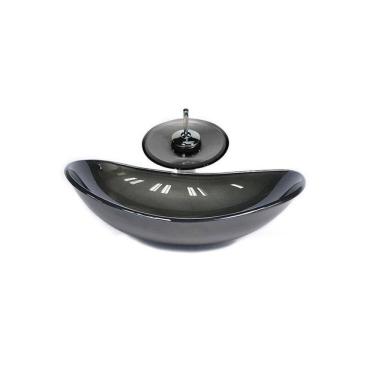 Imagem de Cuba de Vidro Oval 55cm + Válvula + Torneira Cascata Grafite