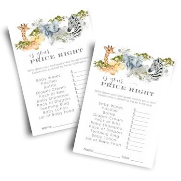 Imagem de Jogo Jungle Baby Shower Games Price is Right Pacote com 25 Gênero Revelar Adivinhar o Preço Cartas de Jogo Convidados Jogam Coed Neutro Meninos Meninas Príncipe (conjunto de 4 x 6) Papel Festa Inteligente