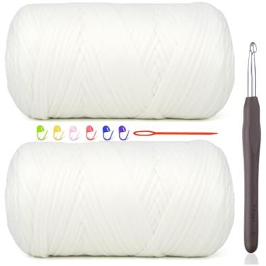 Imagem de 2 fios de camiseta de 400 g para crochê, camiseta branca, tecido elástico grosso, fio de crochê para iniciantes, bolsa de tricô à mão, cesta/porta-copos / artesanato faça você mesmo/decoração de casa