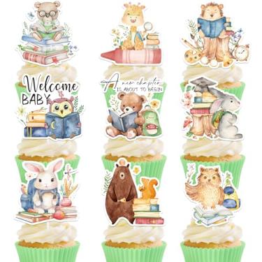 Imagem de Hokinaa Storybook Baby Shower Decorations - 36 Pcs A New Chapter Is About To Begin Cupcake Toppers, Book Theme Welcome Baby Cup Cake Topper, Jungle Woodland Animals Gender Reveal Party Supplies