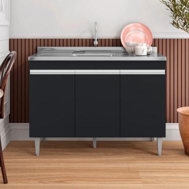 Imagem de Balcão Manu com Pia e Cuba GhelPlus 120cm Preto AJL Móveis