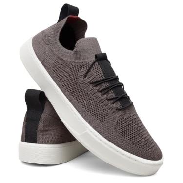 Imagem de Tênis Masculino Knit Casual Básico Calce Fácil Confortável Slip On - Marrom/40
