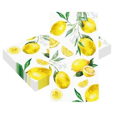Imagem de Ysqool 20 guardanapos de limão, guardanapos amarelos de frutas cítricas, toalhas de mão descartáveis de papel limão para banheiro, primavera, verão, casamento, festa de aniversário, decoração de festa