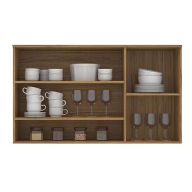 Imagem de Armário Aéreo com 3 Portas, Duas Emolduradas de Vidro e com Nicho Ipê