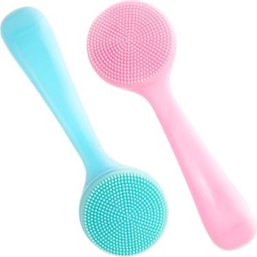 Imagem de Pacote com 2 escovas de limpeza facial manual de silicone, esfregão de limpeza facial à prova d'água, escova esfoliante amigável para a pele para cravos, cravos, maquiagem, remoção de resíduos (azul