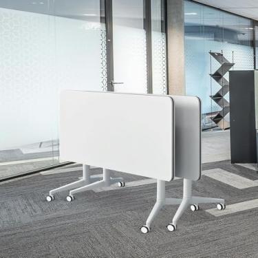 Imagem de ZDJZMGZ Mesa de sala de conferências, 2 mesas de conferência dobráveis de 10 pessoas com rodas, mesa de seminário retangular grande com tampa flip branca (2,70 cm C C x 23,6 cm L x 75 A)