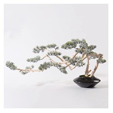 Imagem de Árvores artificiais, plantas, árvore de bonsai artificial, decoração de casa, estilo chinês, folhas de agulha de silicone artificial, vasos de flores de cerâmica de alta temperatura, sala de estar e