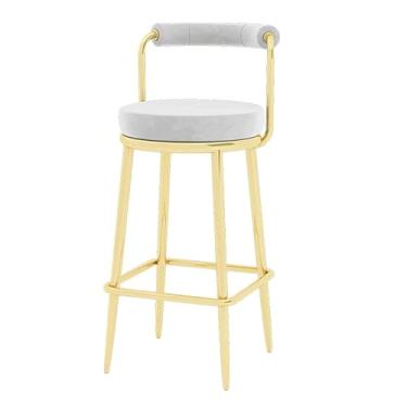 Imagem de YPDJVLTI Banqueta de bar moderna cadeira de bar de veludo assento redondo com encosto e apoio para os pés banco de metal cadeira de jantar carga 150 kg banco alto bonito