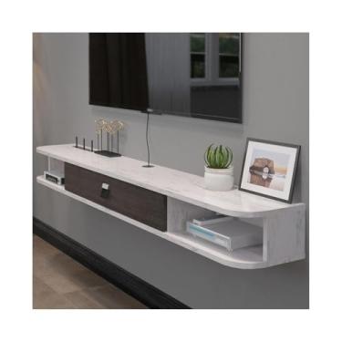 Imagem de CFGH6FDF Suporte de TV flutuante armário de TV montado na parede, prateleiras flutuantes com porta, unidade de parede de mídia de console de mídia de entretenimento