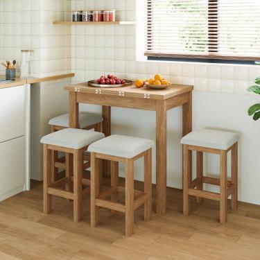 Imagem de Conjunto Mesa Dobrável com 4 Bancos para Sala de Jantar Inovata/Nevoa