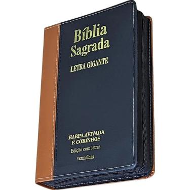 Imagem de Bíblia Letra Gigante Capa Luxo Marrom Com Harpa