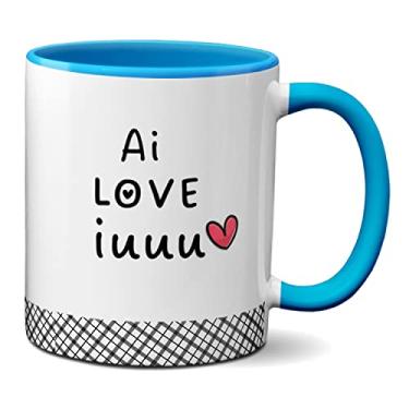 Imagem de Caneca Flork Namorados Fofos Pedido De Namoro Ai Love iuuu (Azul)