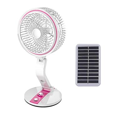 Imagem de Yajun Ventilador solar dobrável com luz de LED ajustável com velocidade de luz USB, mini ventilador de parede para casa, dormitório, escritório, ventilador de refrigeração ao ar livre, rosa