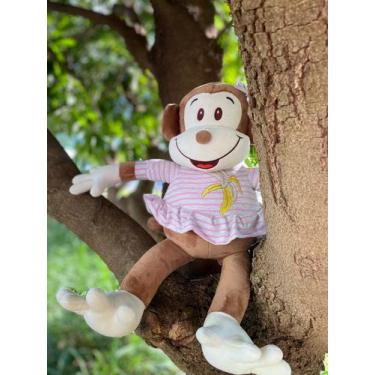 Imagem de Macaco De Pelúcia Safari Juca Pink Antialérgico Decoração Quarto Festa