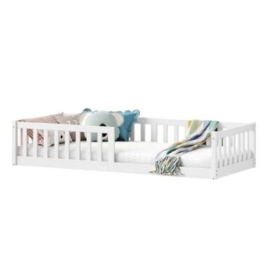 Imagem de IDIMEX Cama Montessoriana Infantil Branco de Madeira Gustavo Grades de Proteção Lateral padrão Solteiro 88x188 com estrado reforçada