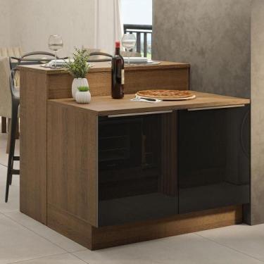 Imagem de Ilha de Cozinha com Bancada e Balcão 120 cm Lux Madesa, Rustic/Preto