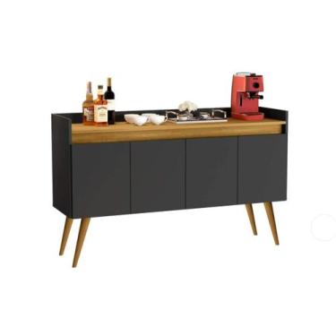 Imagem de Aparador Buffet Sala 4 Portas Luxo Prime - Preto / Madeirado - JM Casa