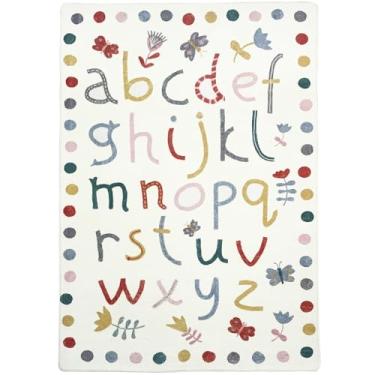 Imagem de USTIDE Tapete de lã fofo com letras coloridas do alfabeto 12,5 x 17,8 cm para quarto de crianças, lavável à máquina, antiderrapante, para sala de jogos, decoração de sala de aula