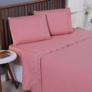 Imagem de Jogo De Lençol Bariloche Queen 4 Peças Micro Percal 400 Fios Ponto Palito Liso - Rose