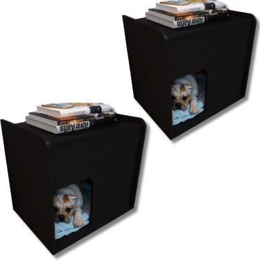 Imagem de Kit 2 Mesa De Cabeceira Cama Pet Cães 45x45x40 Preto