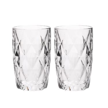 Imagem de Jogo 2 Copos De Vidro Diamond Diamante Transparente Resistente 400ml Em Casa Tem