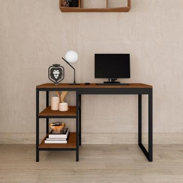 Imagem de Home Office Slim Aço Mdf Com Estante Livros Canela Rustico