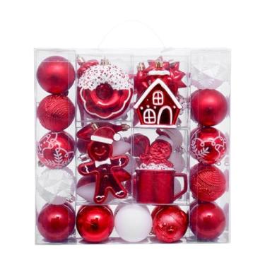 Imagem de Sclmgo 74 bolas de Natal, decorações suspensas de Natal, pingentes leves e portáteis, decorações para festas em hotéis e fazendas, Vermelho Branco