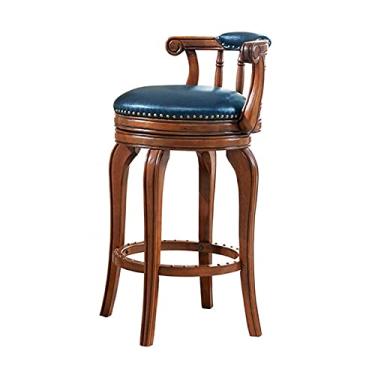 Imagem de UISLA Banqueta de bar para móveis, balcão giratório, cafeteria de café da manhã com assento e encosto acolchoados de couro + pernas de madeira maciça/azul/38 38 68 cm