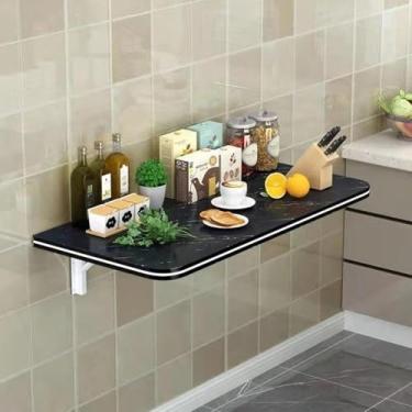 Imagem de Mesa dobrável montada na parede, mesa dobrável montada na parede, mesa dobrável de folhas suspensas, mesa flutuante dobrável para estudo, banheiro ou lavanderia (cor: preto, si