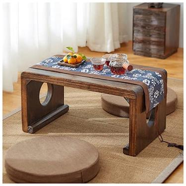 Imagem de Mesa de chão mesa de centro de madeira maciça mesa de campismo portátil mesa de altar pequena mesa baixa multifuncional mesa para computador portátil (castanho 60 x 35 x 31 cm)