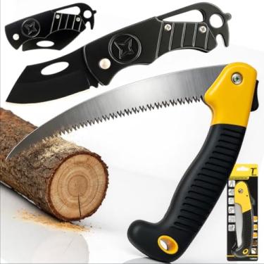Imagem de Kit Profissional Serrote Dobrável + Canivete Inox – Lâmina Afiada, Trava e Empunhadura Ergonômica – Ferramentas EDC Portáteis d Bolso para Camping, Jardinagem, Churrasco, Trilha, Pesca e Emergência